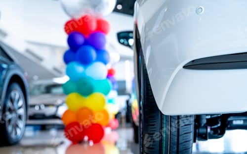 Preview: Car parked in luxury showroom. Car dealership office. Car showroom business. New car parked