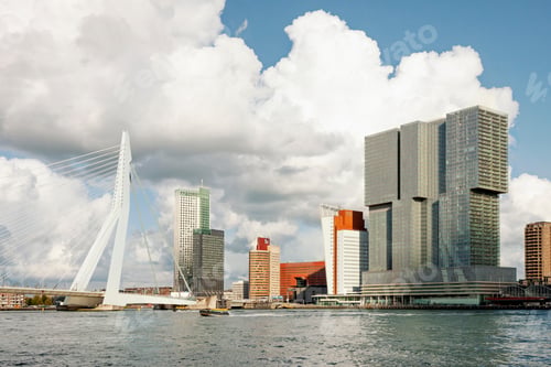 Preview: Rotterdam city skyline with Erasmus bridge in The Netherlands