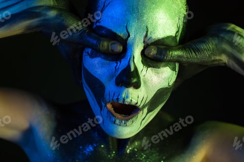 Preview: Beautiful creepy girl with skeleton makeup