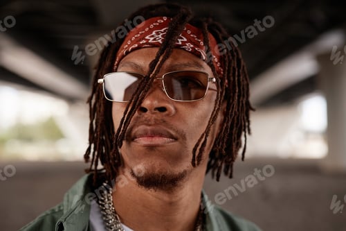 Preview: Face of young stylish African American male rapper or hip hop dancer