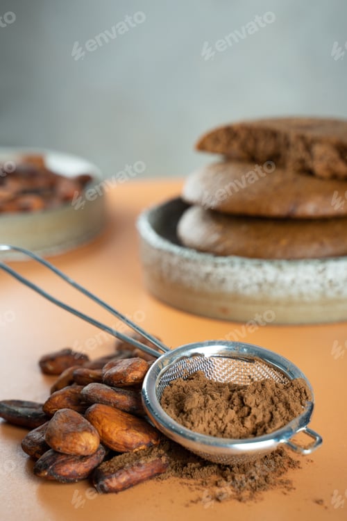 Preview: Gluten free, Vegan Homemade Chocolate Chip cookies from cocoa in a ceramic bowl.Organic product