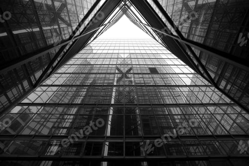 Preview: reflection in glass wall of modern skyscraper