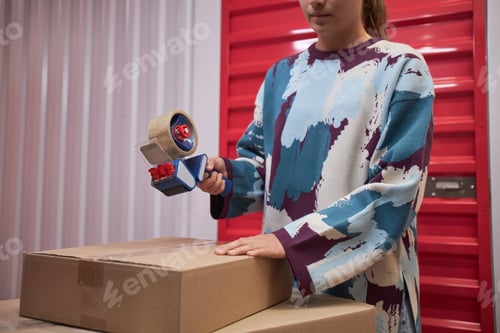 Preview: Self-Storage Worker Packing Boxes in Warehouse