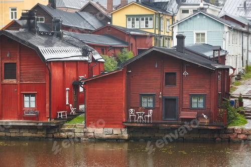 Preview: Traditional wooden houses in Porvoo. Finland old town heritage. Tourism