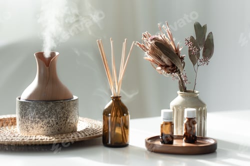 Preview: Spa composition with incense sticks, air humidifier and aroma oils.