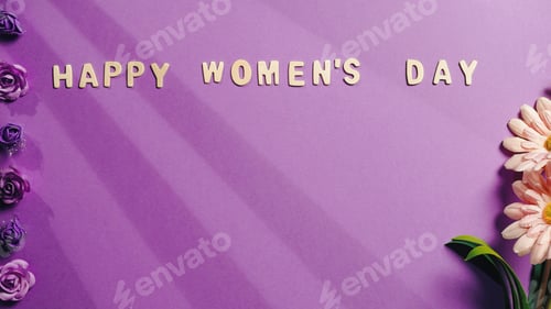 Preview: Happy women day flat layer pink background with flowers