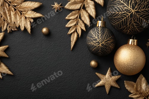 Visualização: Fundo plano de Natal preto e dourado