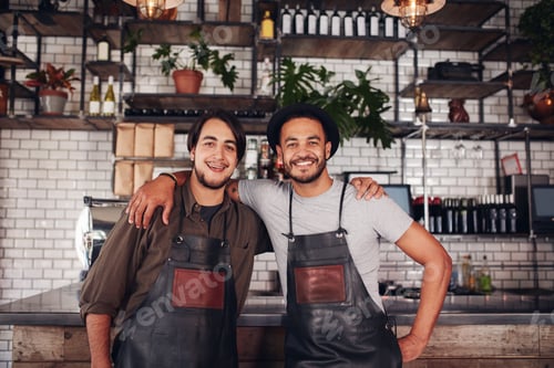 Preview: Happy young male bartenders