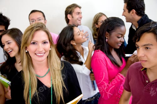 Preview: Multi-Ethnic Group Of University Students Smiling In A Classroom