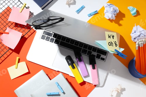 Preview: Messy office workplace, workplace and workspace concept