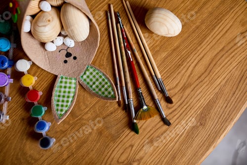Preview: Top view pack of eggs with brush, paint and decorative elements