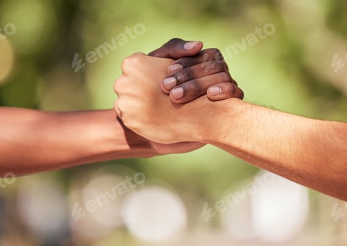 Preview: Handshake, support and teamwork, sports or collaboration for team building, solidarity or unity. Pe