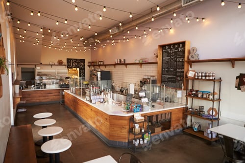 Preview: Empty cafe or bar interior, daytime