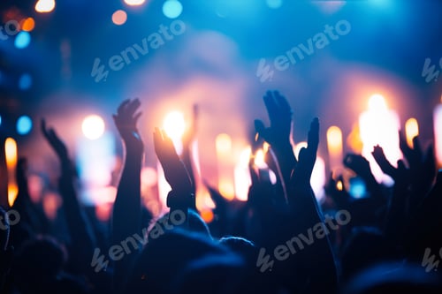 Preview: Audience Silhouettes with Hands Raised at Concert