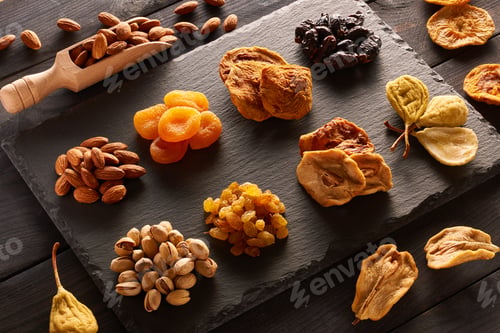 Preview: Dried fruits and nuts on slate plate