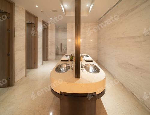 Preview: Public toilet, restroom in restaurant or shopping mall, interior decoration design