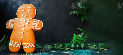 Preview: Gingerbread Cookie Biscuits Gifts And Christmas Holiday, Sweet Cookie Dessert Happy New Year