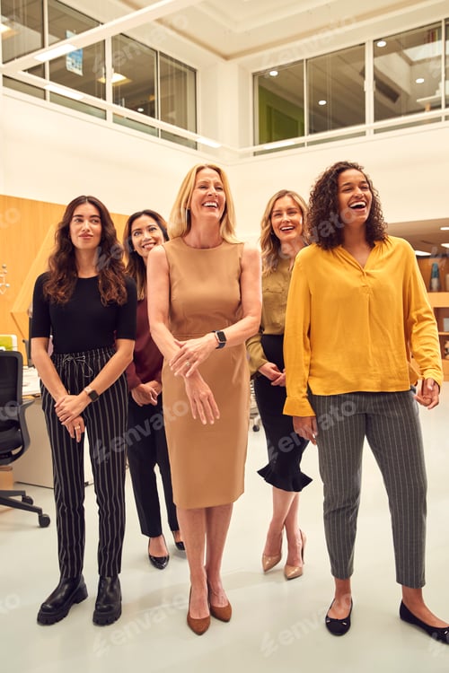 Preview: Portrait Of Multi-Cultural Female Business Team Standing In Modern Open Plan Office