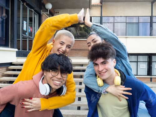 Preview: Group of young friends having fun. Joy, fun. Generation Z