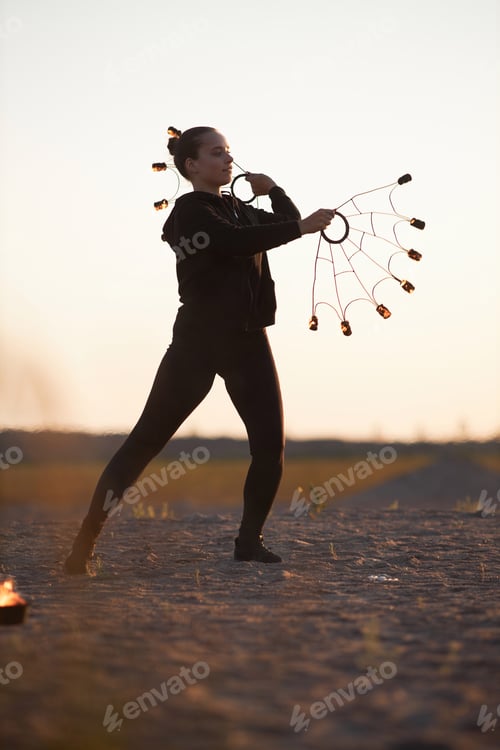 Preview: Woman Dancing with Fire During Fire Show