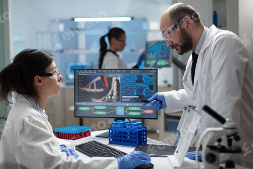 Preview: Medical biologist team working in microbiology hospital laboratory