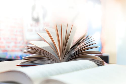 Preview: open book on the table. close-up of a fanned book