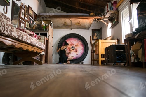 Preview: Painter finishes her great painting lying on the floor