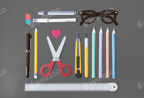 Preview: Pen Color Pencil Scissor Eraser Ruler Eyeglasses Concept