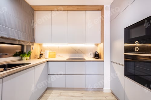 Preview: Kitchen furniture in a modern small apartment for rent.