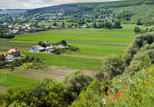 Preview: View from above of the Pidhiryan Monastery to the neighboring villages of Podgora, Semeniv, Zelenche