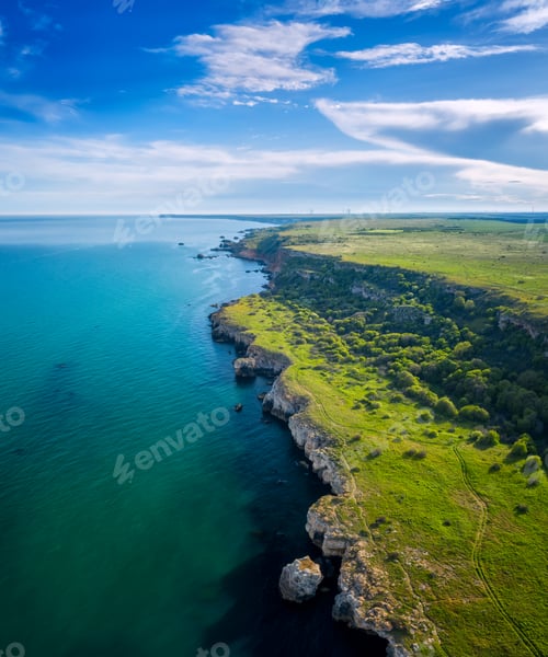 Preview: Aerial view with picturesque rocky coastline