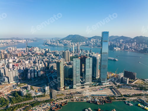 Preview: Kowloon, Hong Kong 29 November 2022: Aerial view of Hong Kong city