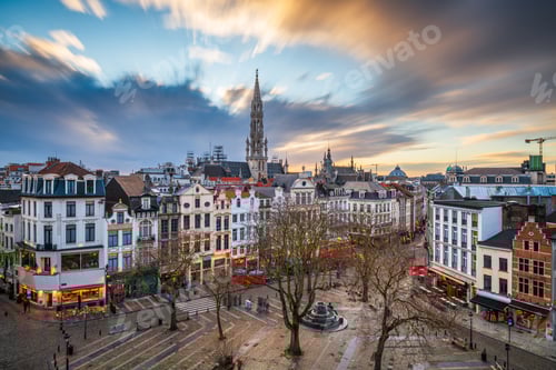 Preview: Brussels, Belgium plaza and skyline with the Town Hall
