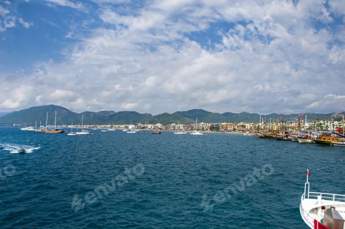 Preview: Ships with masts in the bay of Marmaris.Turkey