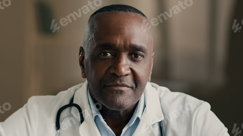 Preview: Close up face medical portrait elderly man doctor specialist general practitioner physician work at