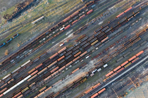Preview: Industrial conceptual scene with trains. Top view.