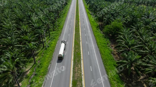 Preview: Aerial view cargo truck on highway logistic cargo transport, Semi truck trailer on highway