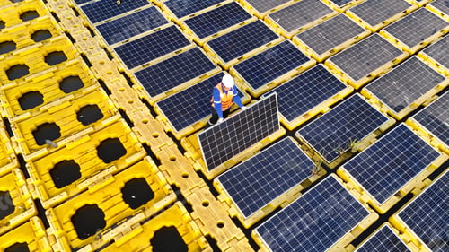 Preview: Solar cell farm power plant eco technology.landscape of Solar cell panels in a photovoltaic power pl