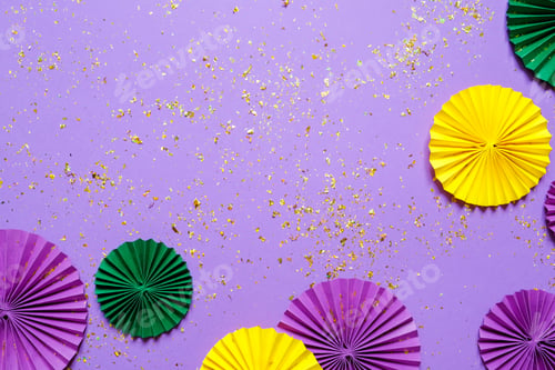 Preview: Mardi gras.Holidays mardi gras masquarade, venetian mask fan over purple background. view above,ma