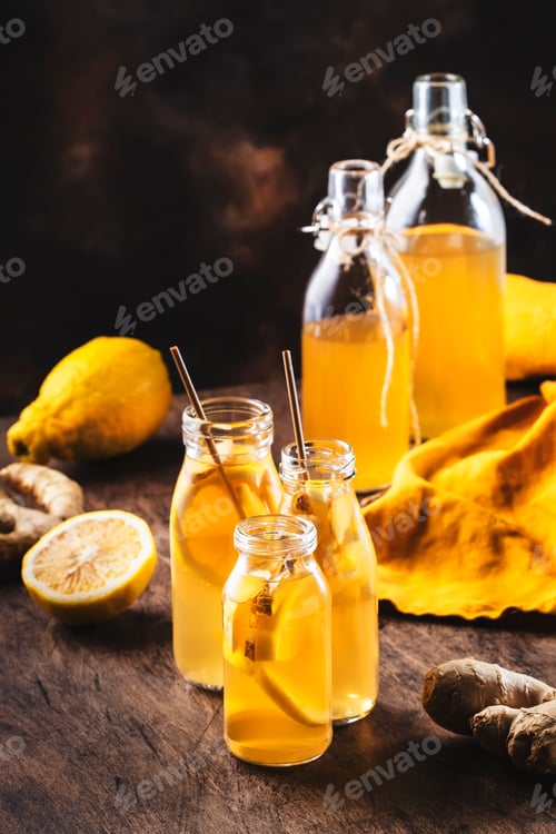 Preview: Fermented Raw Kombucha Healthy Drink With Raw Ginger And Lemon.Tea Ready to Drink