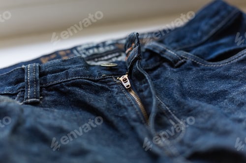 Preview: Denim texture. The background. Dark blue jeans. Jeans zipper. Pants fly close-up.