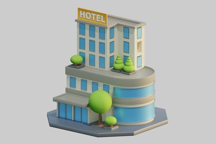 Preview: Cartoon hotel building with greenery
