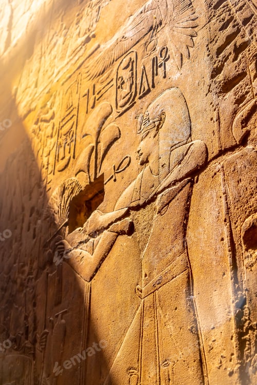 Preview: Detail of beautiful natural light on an ancient egyptian drawings inside the Luxor Temple