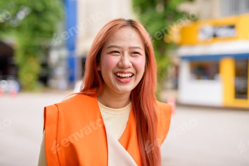 Preview: Portrait of Beautiful Woman Laughing Outdoors