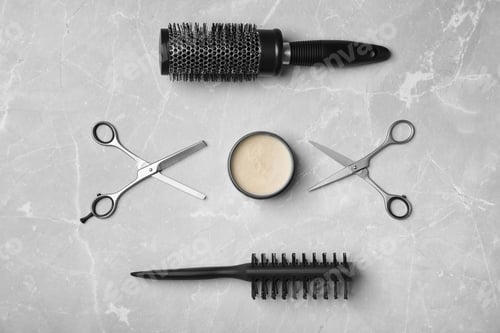 Preview: Professional hairdresser set on light background