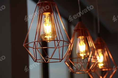Preview: Minimalistic stylish lamps decorated in a modern style. Selective focus.