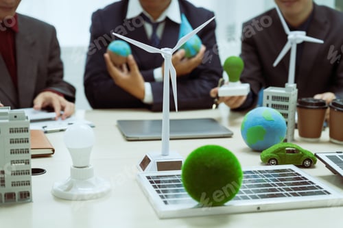 Preview: Three businessmen meet table to discuss the development of a clean energy and environmental city