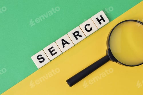 Preview: scrabble letters with text SEARCH over green and yellow background.