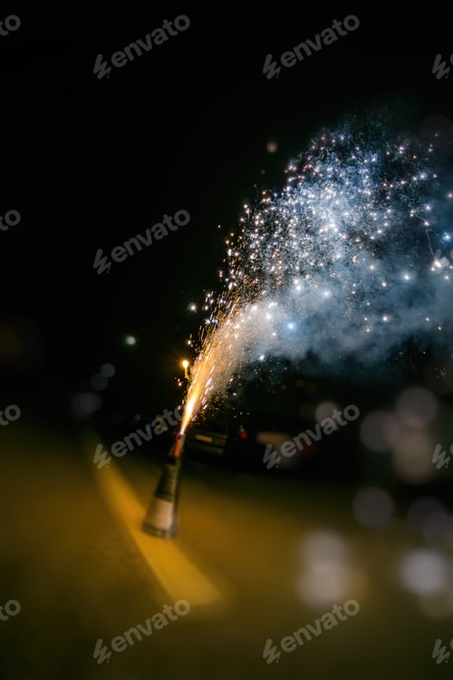 Preview: New year fireworks at night on street