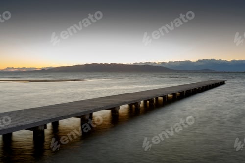 Preview: Wooden pier at dusk, Trabucador Isthmus, Alfacs Bay, Tarragona, Catalonia, Spain